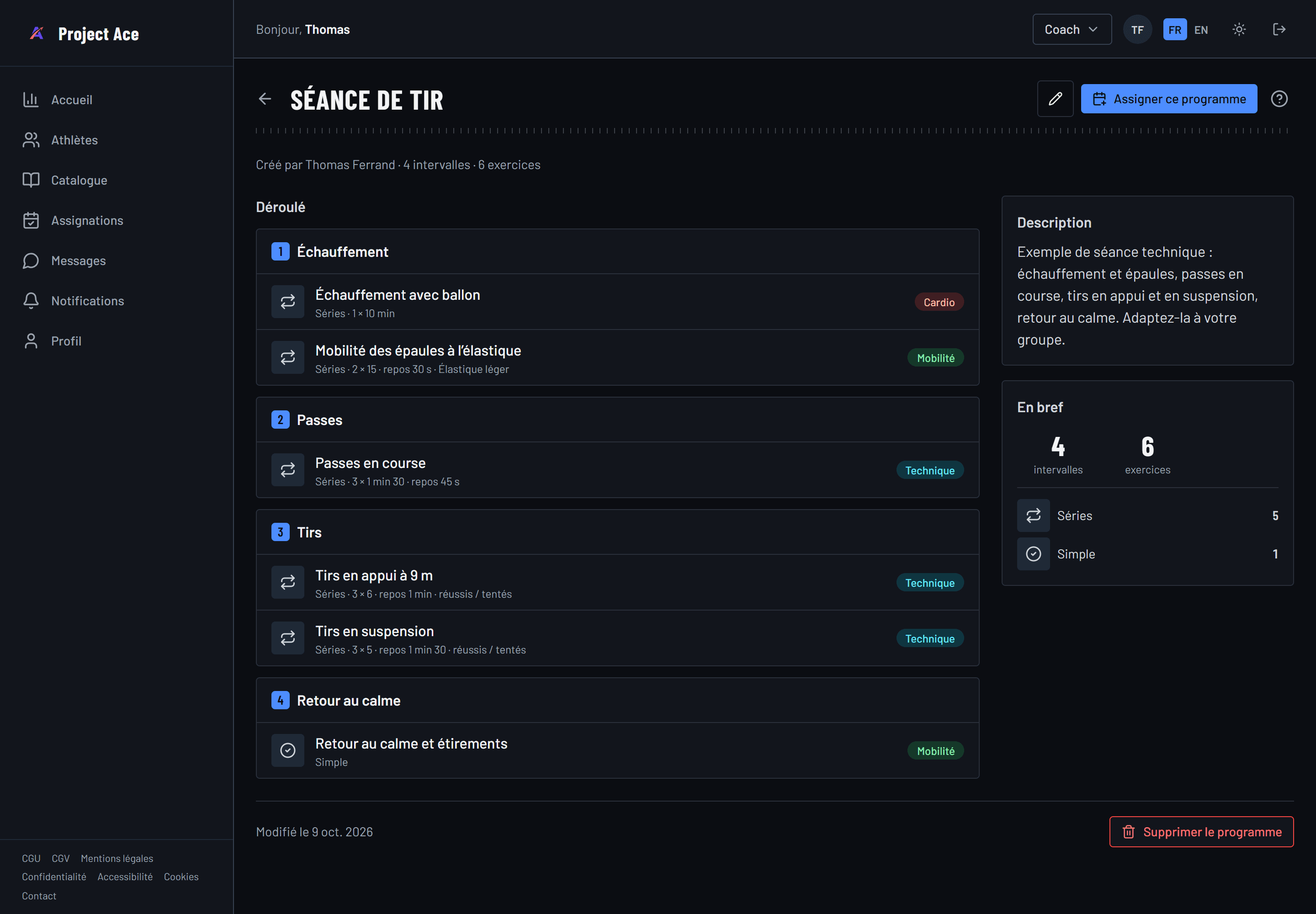 Programme d’entraînement dans Project Ace, aux couleurs du handball